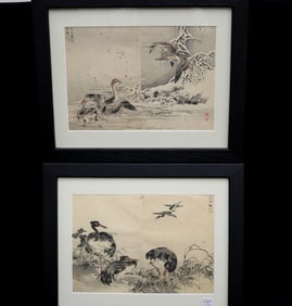 TWO JAPANESE KACHO-GA WOODCUT PRINTS OR UKIYO-E. 20th century. - Sight: 8 x 11 inches; frame: 10 x
