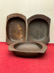GROUP THREE KOREAN CARVED WOODEN BASINS.