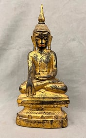 THAI CARVED AND GILT FIGURE OF SEATED BUDDHA, - H: 17 1/4 in.