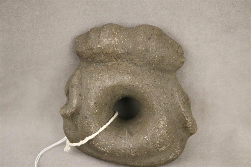 SOLOMON ISLANDS FISHING NET WEIGHT CARVED STONE. - Diameter: 5 inches (Approximate). (1 of 13)