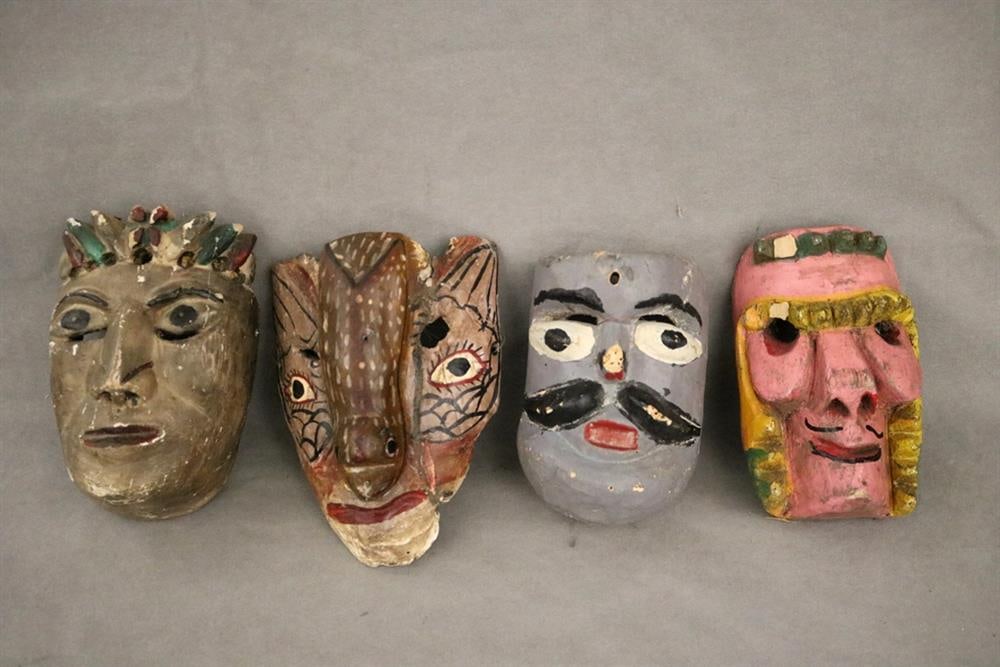 MEXICAN POLYCHROMED CARVED FESTIVAL MASKS. - Height: 8 to 11 inches. (1 of 19)