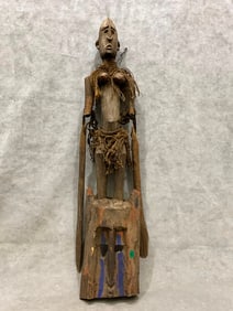 MALIAN DOGON SATIMBE MASK SURMOUNTED WITH ARTICULATED FEMALE FIGURE. - Height approximately: 32