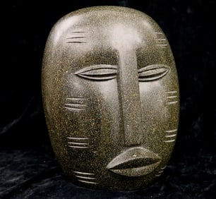 ZIMBABWEAN CONTEMPORARY SIGNED CARVED SHONA STONE FACE BUST, - height: 9.5 inches.