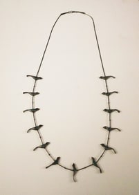 AMERICAN INDIAN SILVER AND TURQUOISE MOSAIC FETISH TYPE NECKLACE, - L: 30".