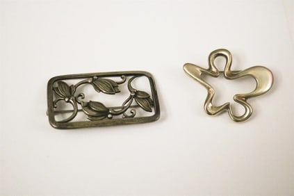 TWO GEORG JENSEN STERLING SILVER OPENWORK PINS,