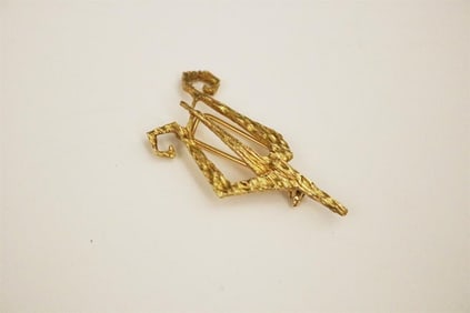 18K BARK-TEXTURED YELLOW GOLD CONTEMPORARY DESIGN ASYMMETRICAL PIN