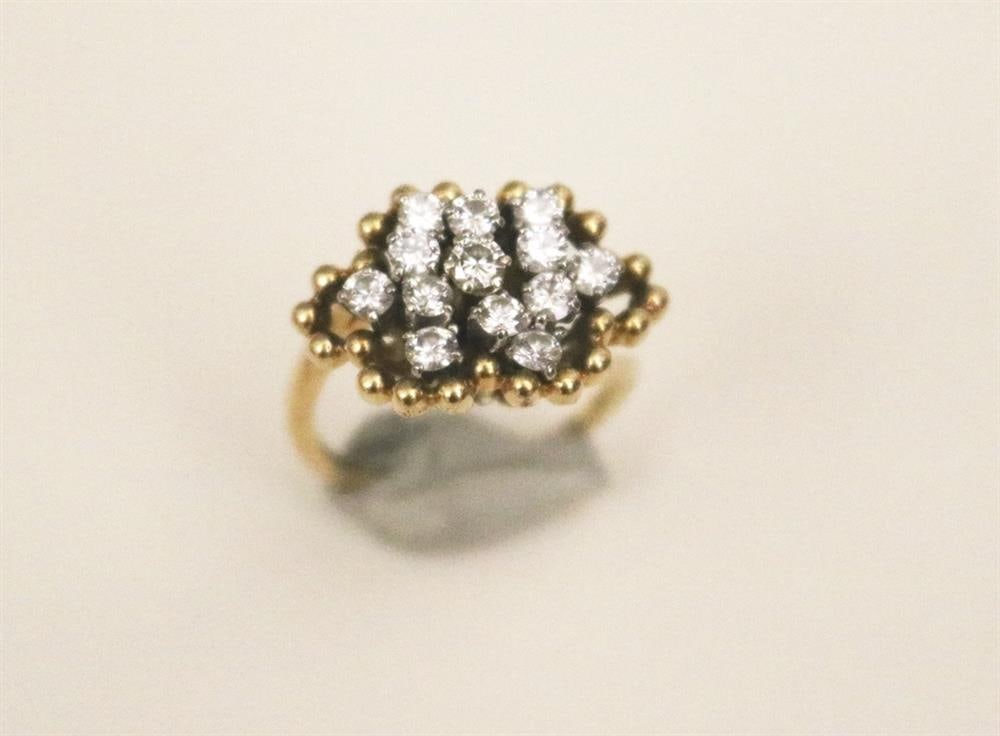 18K YELLOW GOLD AND DIAMOND CLUSTER RING, (1 of 1)