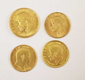 FOUR BRITISH GOLD COINS.