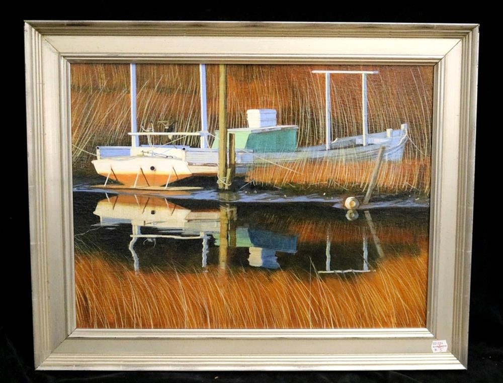 STEVE [H.S.] ROGERS. (American, Contemporary; act. Lewes, DE). "Old Wooden Boat Docked in (1 of 15)