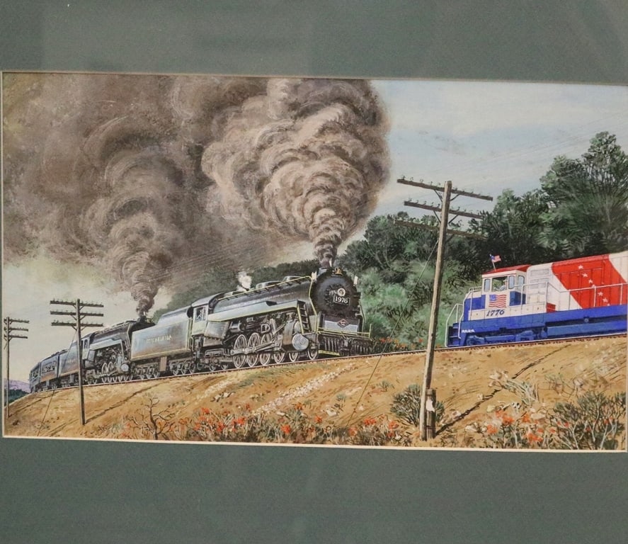 THOMAS DILLWYN (American, 20th century). Train 5600, Watercolor. Signed (with initials) lower left (1 of 19)