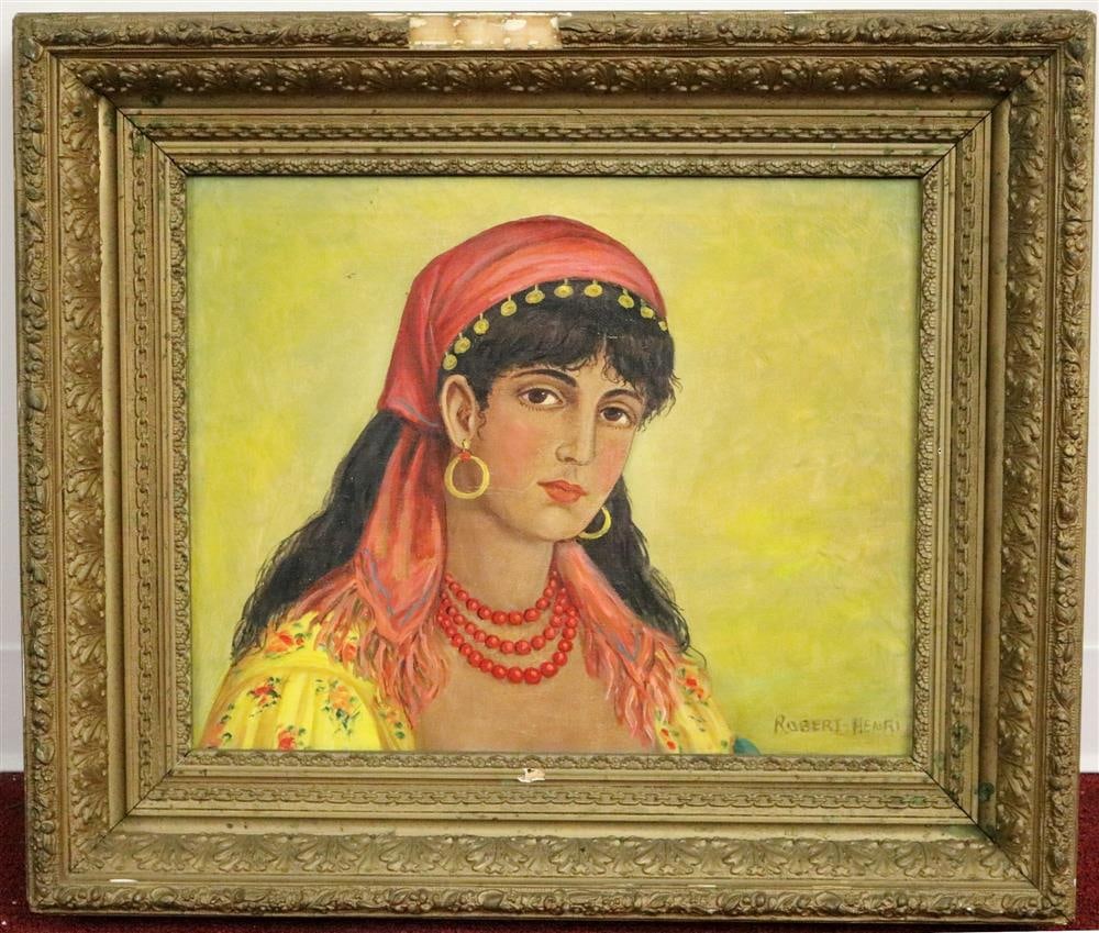 FOLLOWER OF ROBERT HENRI (American, 1865 - 1929). Gypsy Girl, Oil on canvas. Signed lower right hand (1 of 19)