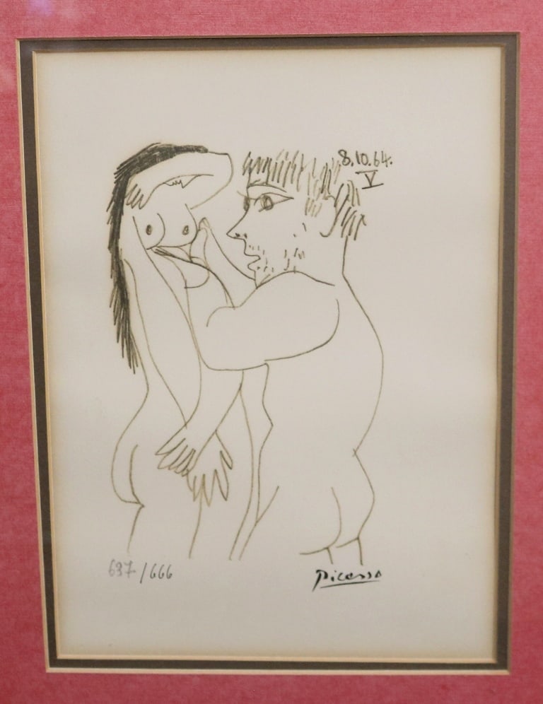 AFTER PABLO PICASSO (Spanish, 20th century). La Femme Ideale, 1964, Limited edition lithograph: AFTER PABLO PICASSO (Spanish, 20th century). La Femme Ideale, 1964, Limited edition lithograph number 637 of and edition of 666. Signed. The lithograph is after a drawing (dated 1964) printed in 1970.