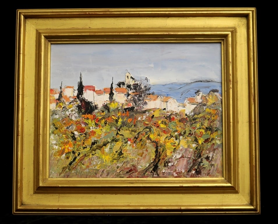 ANDRE BARDET (French, 1909 - 2006). Lourmarin (France), Oil on canvas. Signed. Verso signed and: ANDRE BARDET (French, 1909 - 2006). Lourmarin (France), Oil on canvas. Signed. Verso signed and titled. Framed. - 11 x 14 inches; frame: 16 x 19 inches