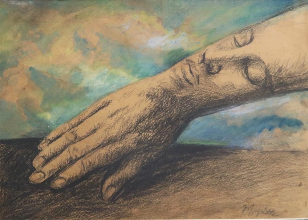 AFTER RENE MAGRITTE (Belgian, 20th century). Face in a Hand, Mixed media on paper. Signed lower (1 of 20)