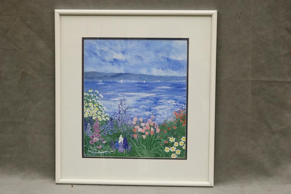 EDA VARRICCHIO (Israel, 1923 - 2018). Lake View, Mixed media on paper. Verso attribution to artist. (1 of 16)