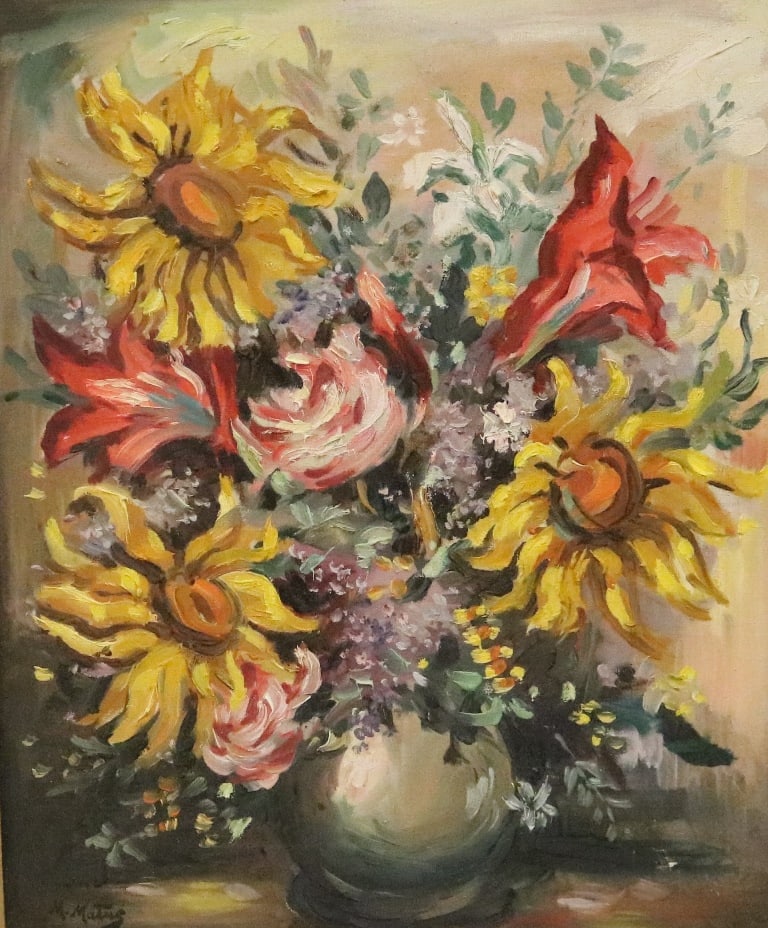 MOSHE MATUS [MATUSOVSKI] (Israeli - American, 1908-1958). FLOWERS VASE, oIl on canvas. (1 of 8)