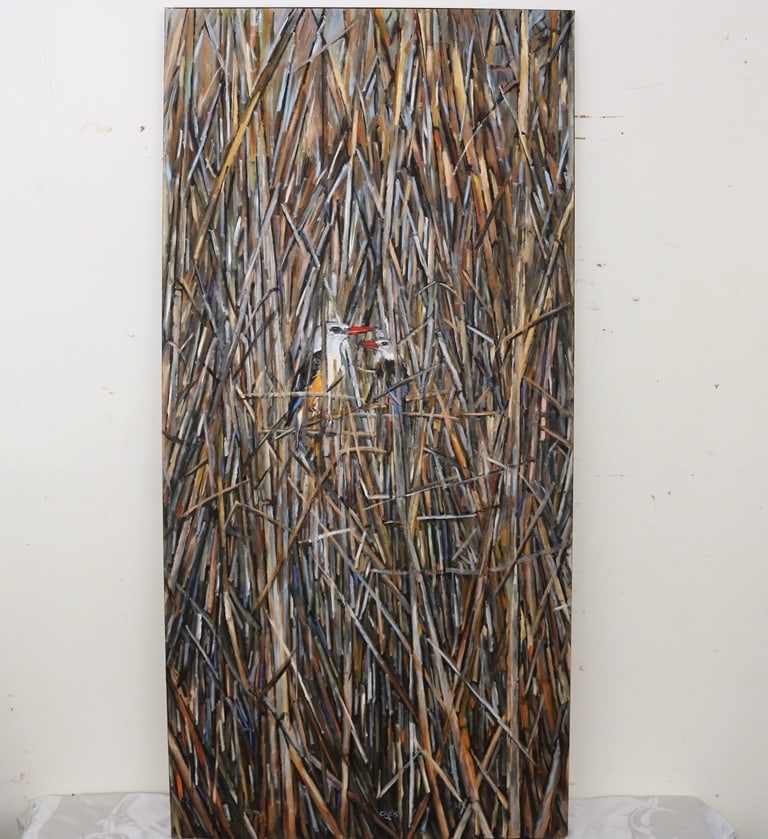 COBUS VAN DER WALT (South African, Contemporary, b. 1965). "Birds Amidst Reeds", Signed, "CAB" Oil (1 of 20)