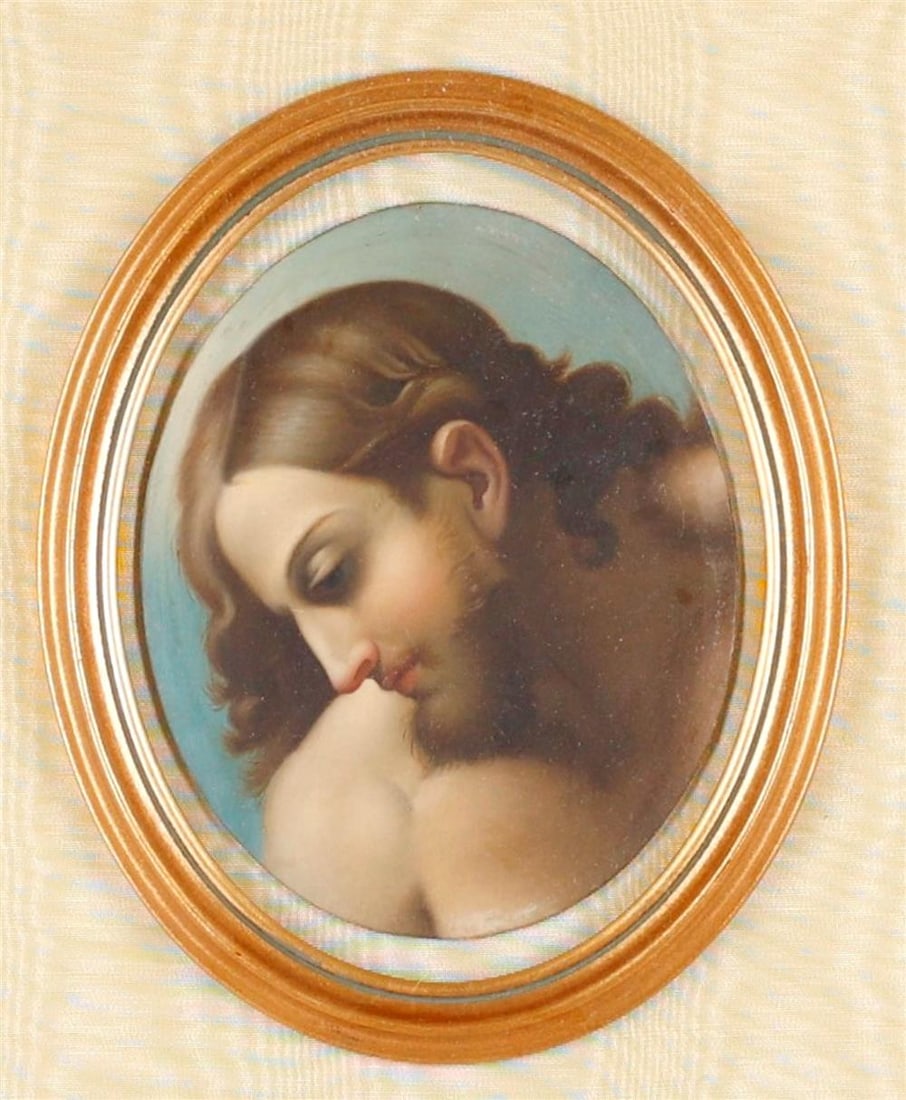 AFTER CARLO MARATTA (Italian, 17th century). The Head of Christ from the Baptism of Christ, Oil on: AFTER CARLO MARATTA (Italian, 17th century). The Head of Christ from the Baptism of Christ, Oil on board. Framed. Not examined out of frame. - Sight (approx.): 8.25 x 6.25 inches; frame: 20.5 x 20.5 i
