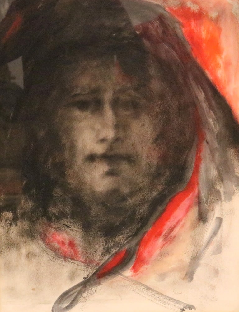 EASTERN EUROPEAN SCHOOL (20th century). Portrait of an elderly woman, Mixed media on paper. Signed.: EASTERN EUROPEAN SCHOOL (20th century). Portrait of an elderly woman, Mixed media on paper. Signed. Framed. Not examined out of frame. - 23 x 17 inches; frane: 29 x 24 inches