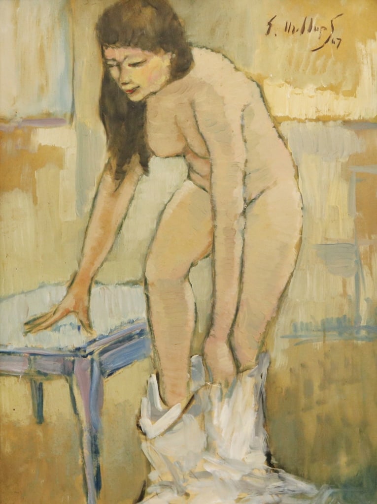 LATVIAN SCHOOL (20th century). Woman Changing near a Window, 1967, Mixed media on paper (oil and/or (1 of 20)