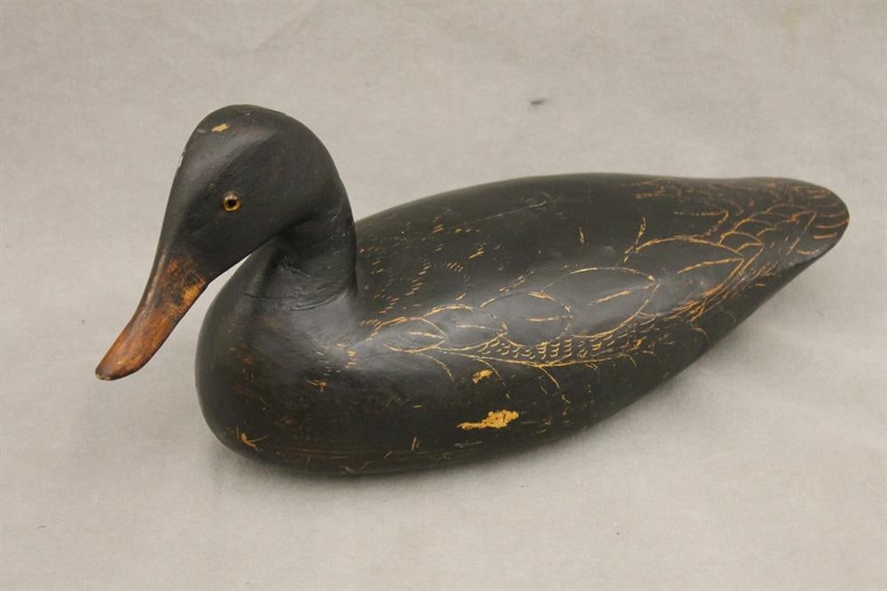 1920S CARVED WOOD BLACK DUCK DECOY. - L: 16 in. (1 of 4)