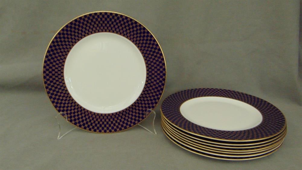 SET EIGHT COALPORT "GLASTONBURY" PATTERN PORCELAIN DINNER PLATES, - D: 10 7/8 in. (1 of 4)