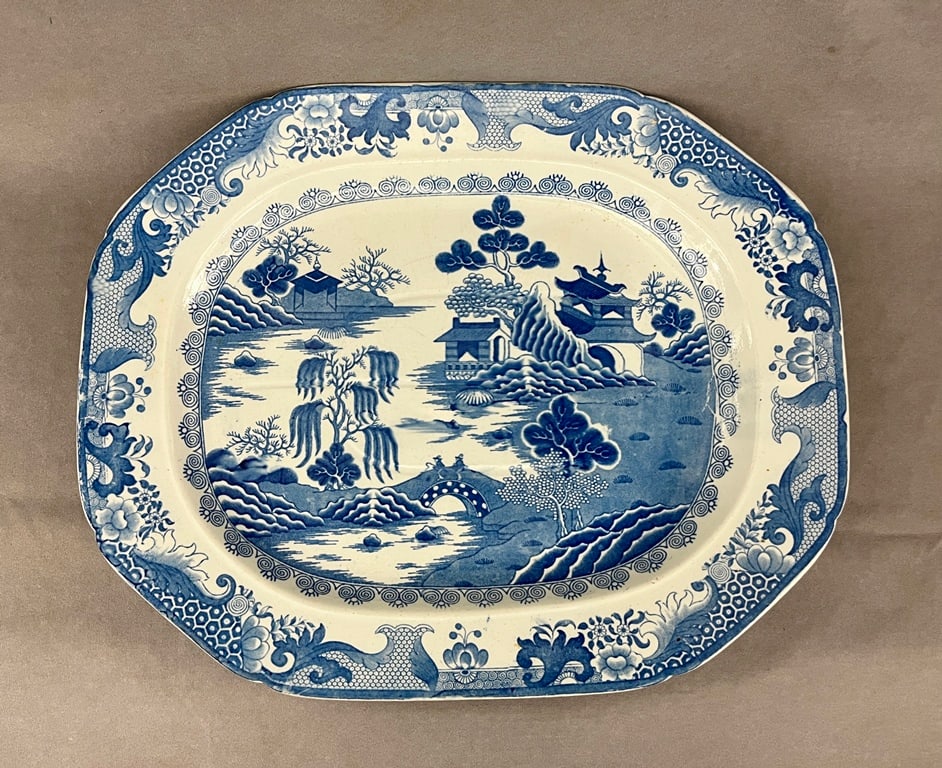 BLUE AND WHITE MASON'S IRONSTONE BLUE AND WHITE TRANSFER PRINTED MEAT PLATTER, - 20 3/4 in. x 16 3/4 (1 of 8)