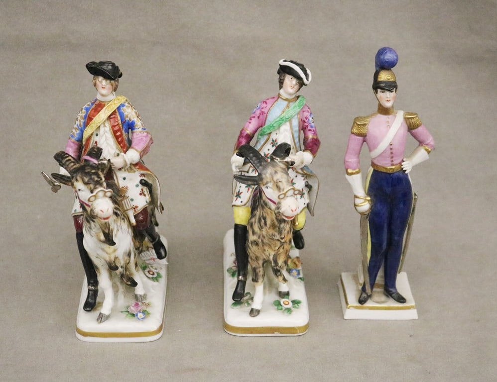 THREE GERMAN POLYCHROMED PORCELAIN FIGURES, 19th century. (1 of 10)