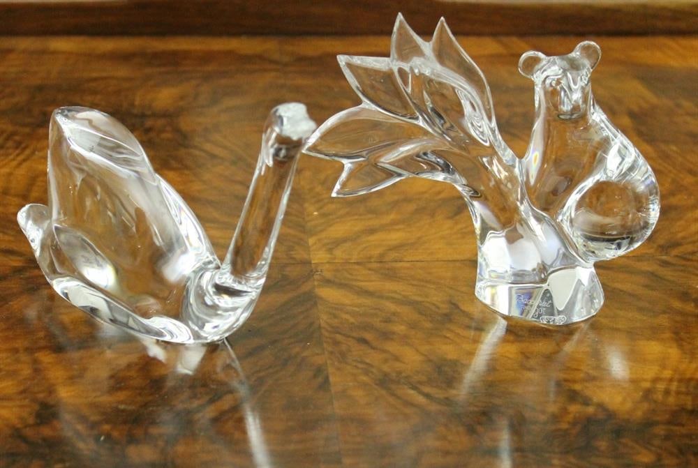 TWO SIGNED BACCARAT COLORLESS CRYSTAL FIGURES OF ANIMALS, - Taller, H: 4 3/4 in. (1 of 6)