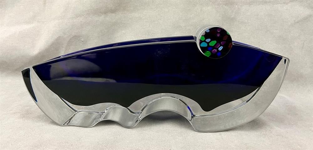 SIGNED THOMAS BASTIDE FOR BACCARAT "OCEANIE" BLUE TO CLEAR CRYSTAL MODERN TABLE-TOP VASE, (1 of 11)