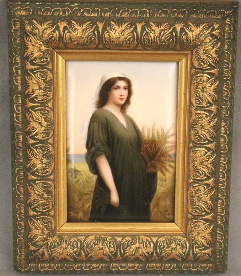AFTER CHARLES ZACHARIE LANDELLE (French, 19th century). Ruth, circa1900, Porcelain plaque.: AFTER CHARLES ZACHARIE LANDELLE (French, 19th century). Ruth, circa1900, Porcelain plaque.