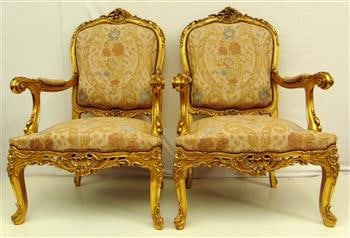 FIVE-PIECE LOUIS XV-STYLE CARVED AND GILT-WOOD SALON SUITE. - Canape, W: 68 in. (1 of 20)
