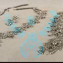 SOUTHWEST NATIVE AMERICAN STERLING SILVER AND TURQUOISE SQUASH BLOSSOM NECKLACE WITH MATCHING RING,