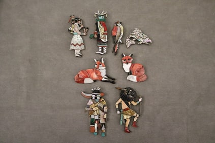 V&S BENN (Native American, 20th-21st century). Eight assorted silver, colored geometric and