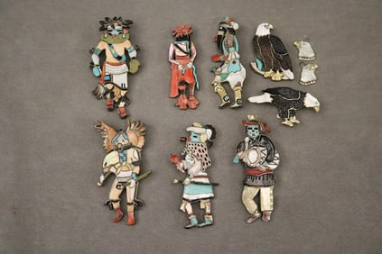 V&S BENN (Native American, 20th-21st century). Eight assorted silver, colored geometric and
