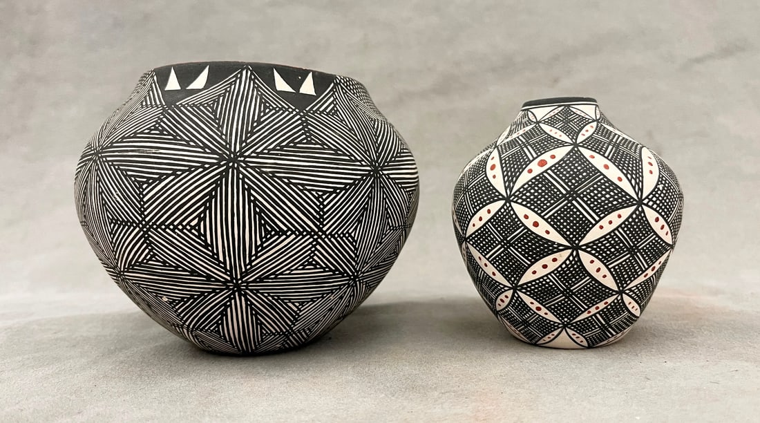 TWO SIGNED ALBERTA ANALLA AND VICTORIA VICTORINO ACOMA PUEBLO POTTERY JARS, - HEIGHT: (tallest one): (1 of 13)