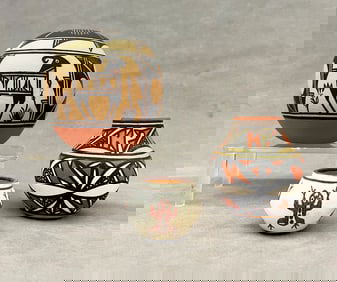 THREE ARTIST SIGNED TENORI, BICA AND CELLICION NATIVE AMERICAN NEW MEXICO PUEBLO POTTERY. - Height: