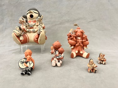 SIX ARTIST SIGNED NATIVE AMERICAN ART COCHITI PUEBLO STORYTELLER FIGURINES, - HEIGHT: Tallest