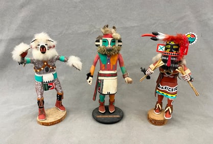 THREE KACHINA DOLLS FROM PUEBLO NATIVE TRIBES PRIMARILY THE HOPI AND ZUNI,