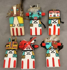 SIX SIGNED TED PUHUYESVA HOPI ARTIST SIGNED WUKOQOTE (BIG HEAD) CRADLE KACHINA DOLLS, - Height: