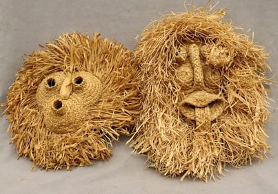 TWO NATIVE AMERICAN IROQUOIS CORNHUSK MASKS, - Height: 16 inches.