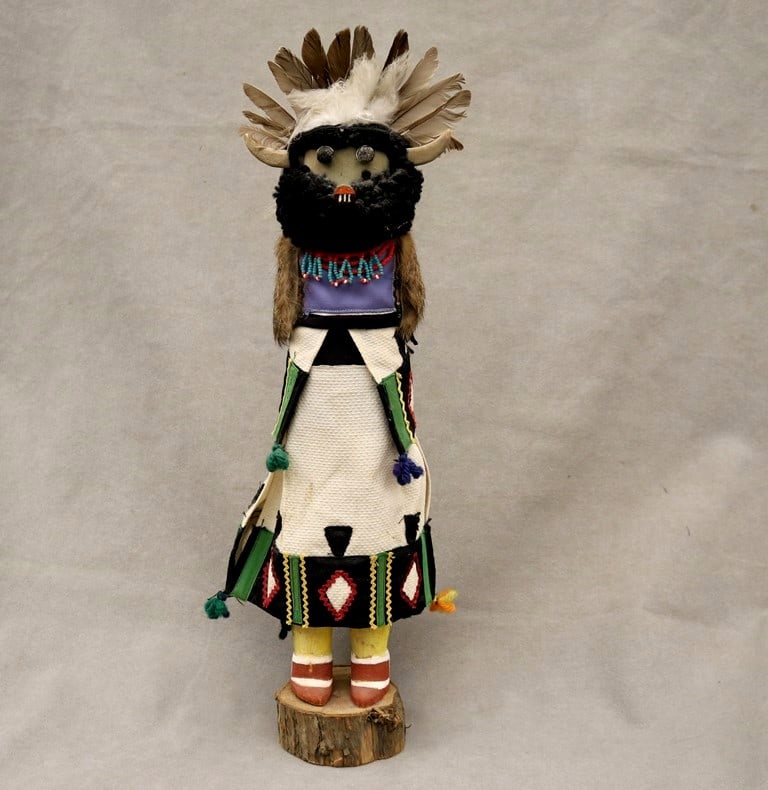 KACHINA DOLL FROM PUEBLO NATIVE TRIBE, - Height: 18 inches.: KACHINA DOLL FROM PUEBLO NATIVE TRIBE. Kachina Doll (or Katsina dolls or Qatsina dolls) from the Pueblo Native tribes primarily the Hopi and Zuni. They are carved decorated figures that represent the 