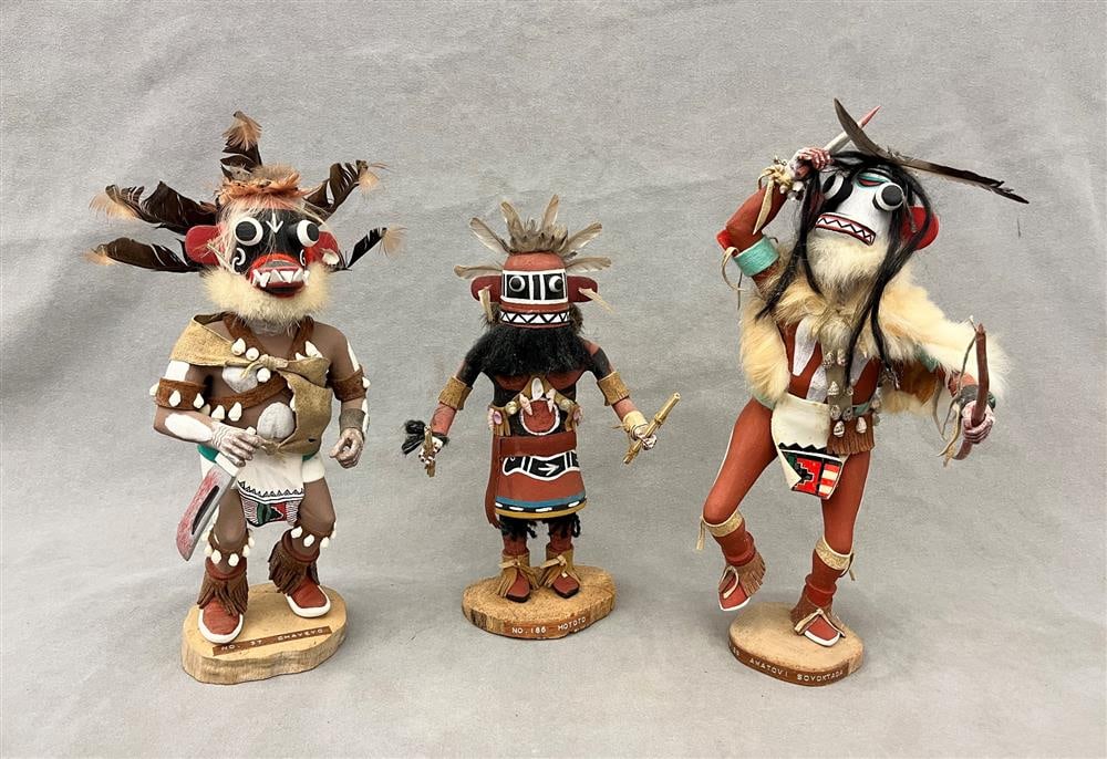 THREE KACHINA DOLLS FROM PUEBLO NATIVE TRIBES PRIMARILY THE HOPI AND ZUNI. (1 of 18)