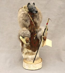 NATIVE SPIRITUAL FIGURE REPRESENTING A SHAMAN EMBODYING THE SPIRIT OF A BEAR, - Height: 13.5 inches.