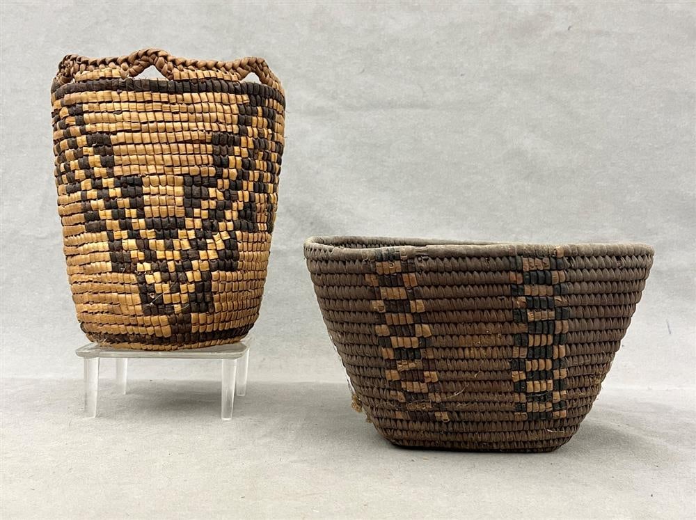 TWO ASSORTED NATIVE AMERICAN COILED BASKET AND BOWL, - Height (tallest basket): 7.5 inches. (1 of 20)