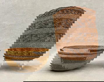 TWO ASSORTED NATIVE AMERICAN HAND-WOVEN BOWL AND BASKET, - Height (basket): 7.5 inches.