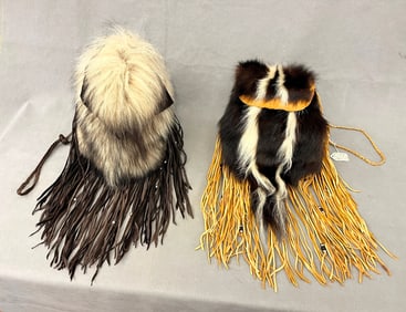 TWO NATIVE AMERICAN BLACKFEET (OR BLACKFOOT) BAGS, - length: 20 inches.