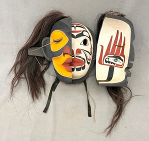PACIFIC NORTHWEST COAST INDIGENOUS TRANSFORMATION MASK OF THE KWAKWA?KA??WAKW (KWAKIUTL) NATION,