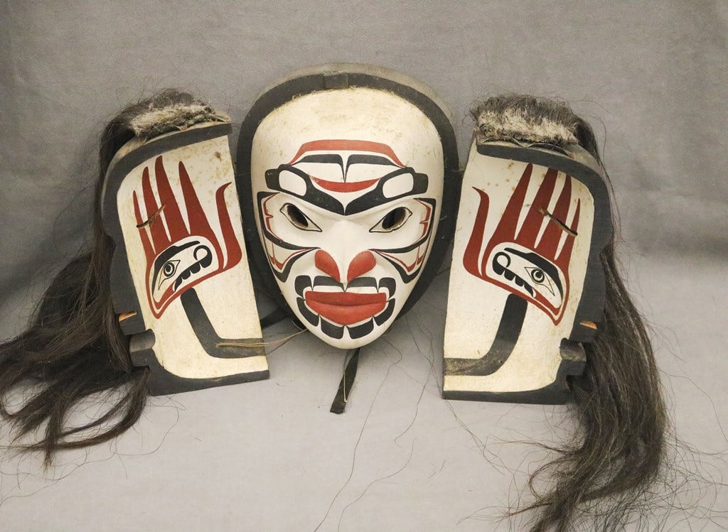 PACIFIC NORTHWEST COAST INDIGENOUS TRANSFORMATION MASK OF THE KWAKWA?KA??WAKW (KWAKIUTL) NATION,: PACIFIC NORTHWEST COAST INDIGENOUS TRANSFORMATION MASK OF THE KWAKWA?KA??WAKW (KWAKIUTL) NATION. Transformation Mask characteristic of the Kwakwa?ka??wakw (Kwakiutl) Nation of the Pacific Northwest Co