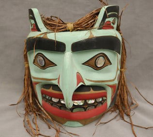 INDIGENOUS PACIFIC NORTHWEST COAST CEREMONIAL EAGLE MAN MASK, - Height: 10.75 inches.